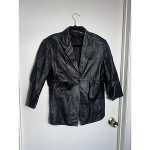 Vintage Newport News Easy Style Black Leather Jacket Blazer Women's 14 90s Y2K